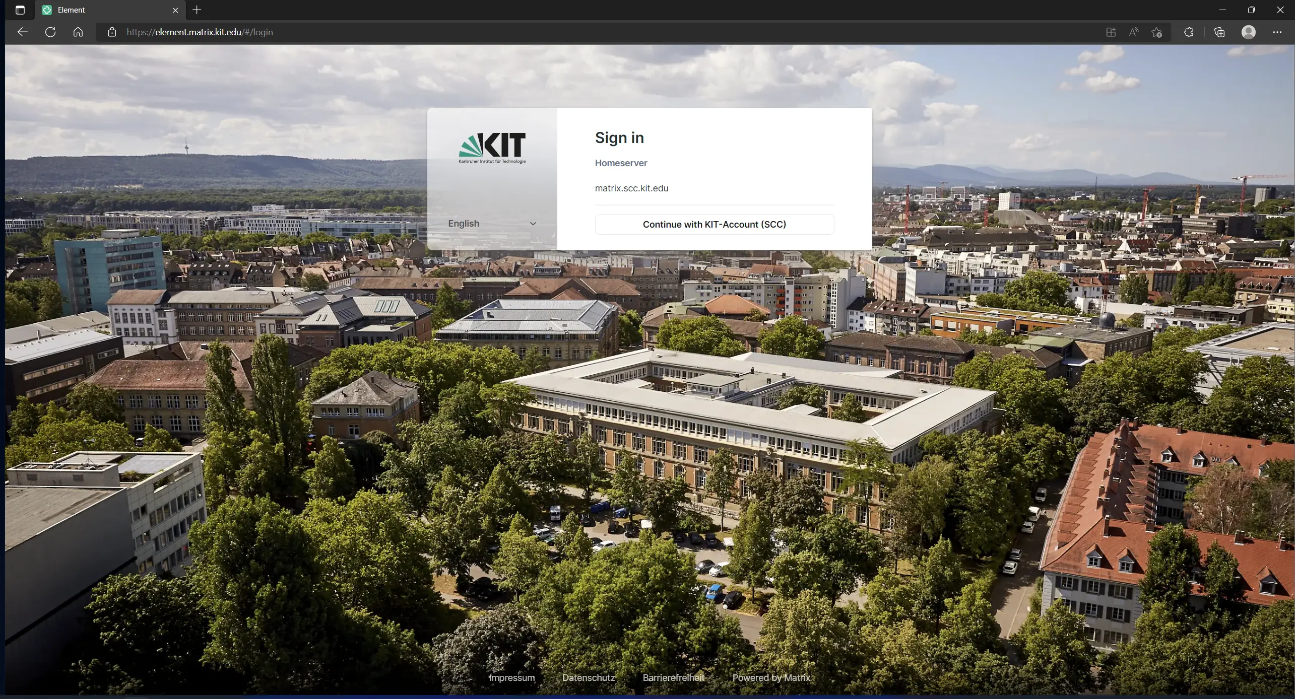 Login window with a button referring to the KIT shibboleth login page