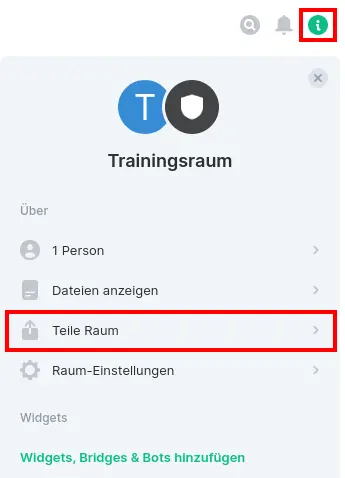 Teilensymbol in der Chatansicht des Raums makiert