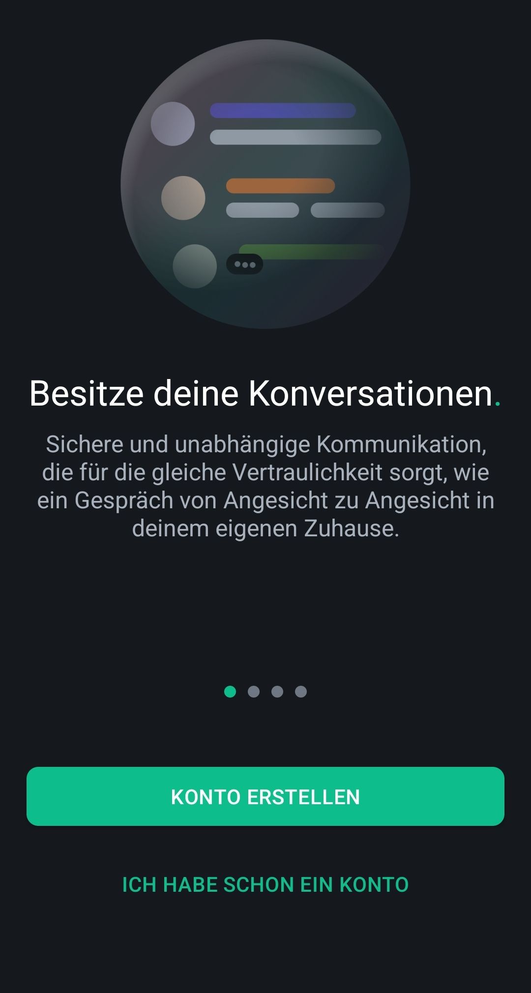 Willkommensbildschirm der Element Android App