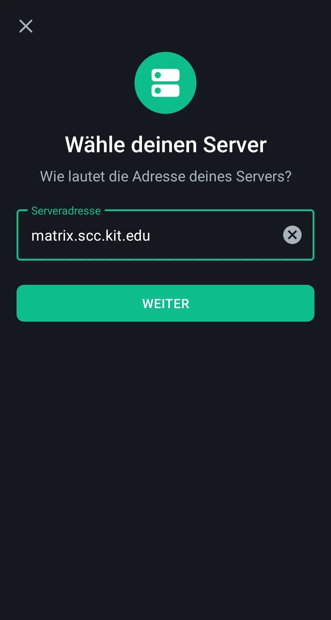 Eingabefenster für die Serveradresse