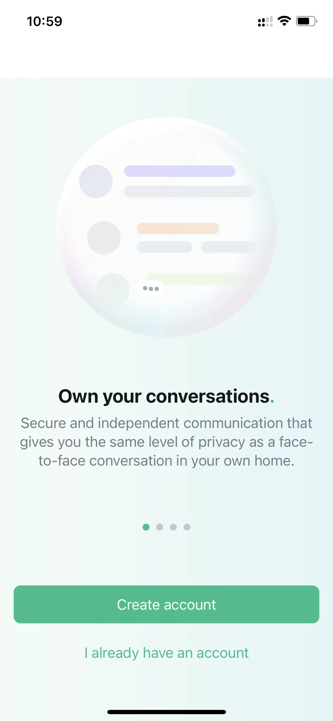 Welcome screen of the Element iOS App